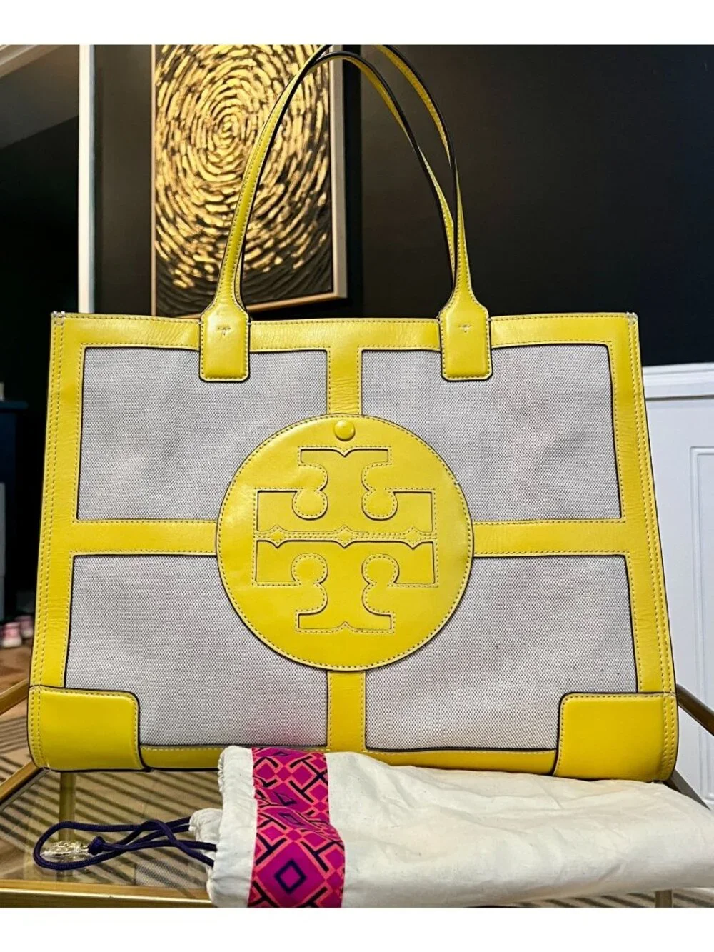 RARE TORY BURCH YELLOW ELLA QUADRANT TOTE